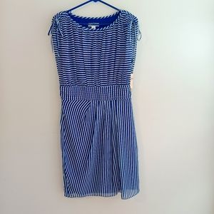 Coldwater Creek Size 10 Royal Blue & Gray  Floaty Stripes Dress
